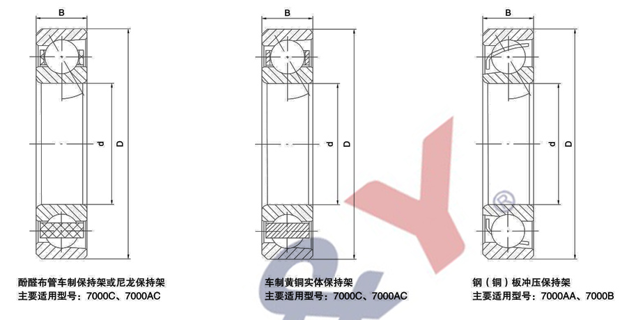 Brass cage single row angular contact ball bearing C (15°) AC (25°)
