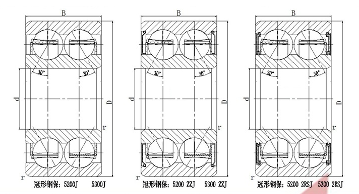 Crown steel cage double row angular contact ball bearing