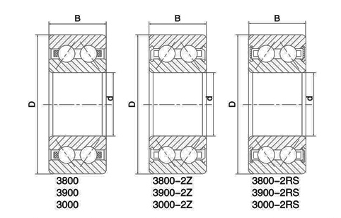 Thin-wall nylon cage double row angular contact ball bearings (38, 39, 30 series)